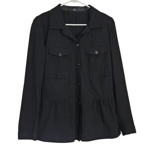 Marithe Francois Girbaud Black Button Front Blouse Pockets Gathering Sz 8 EUC